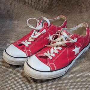 Converse One Star Sneakers Red Canvas Womens 9 US